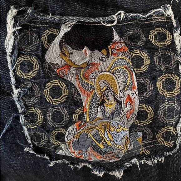 Vans Plaid Flannel and Kanji Premium Vintage Embroidered Jeans Men’s 36x32 - Picture 9 of 14